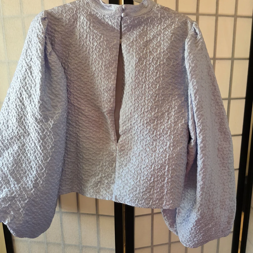 Sister Jane Blue Puff Sleeve Blouse with Mandarin Collar - Picture 2 of 4